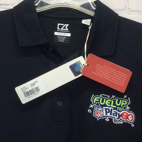 Cutter & Buck NFL Polo Men’s Size L “Fuel Up To Play 60” Dry Tec Athleisure Navy - Picture 8 of 11